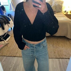 Black V-Neck Women's Top